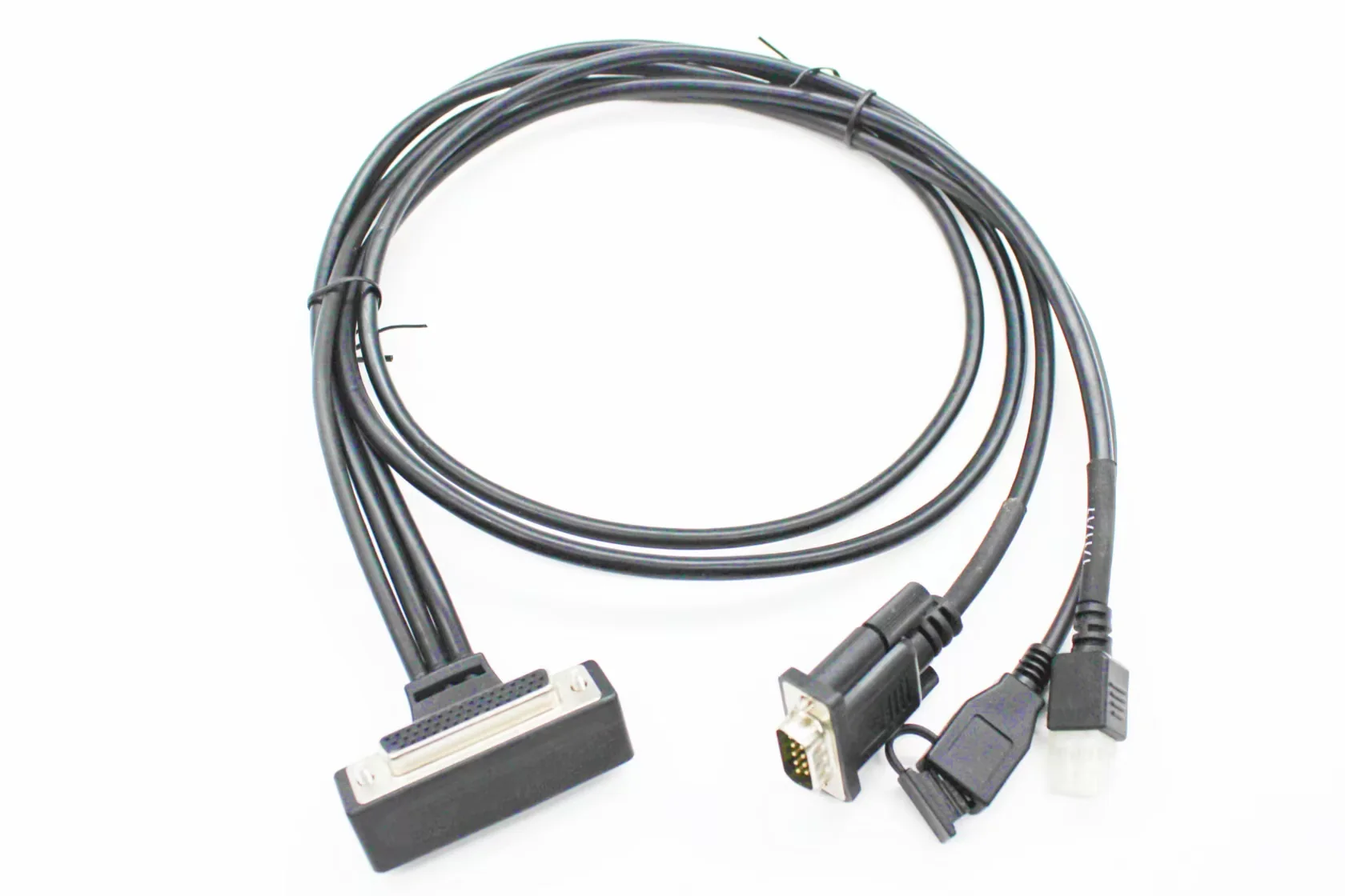 Gray control cable assembly with D-sub style connectors on a white background