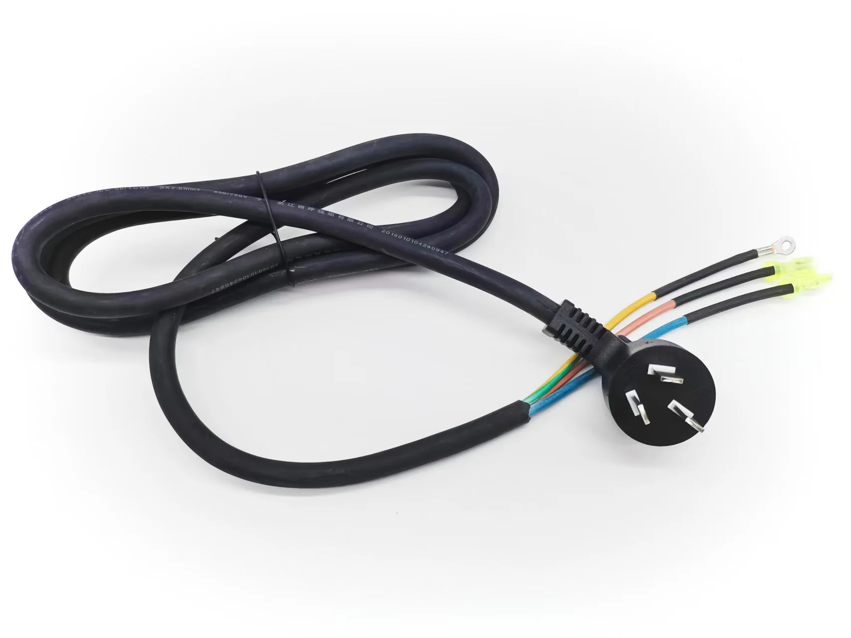 Black cable assembly with overmolded strain relief and a round connector feature